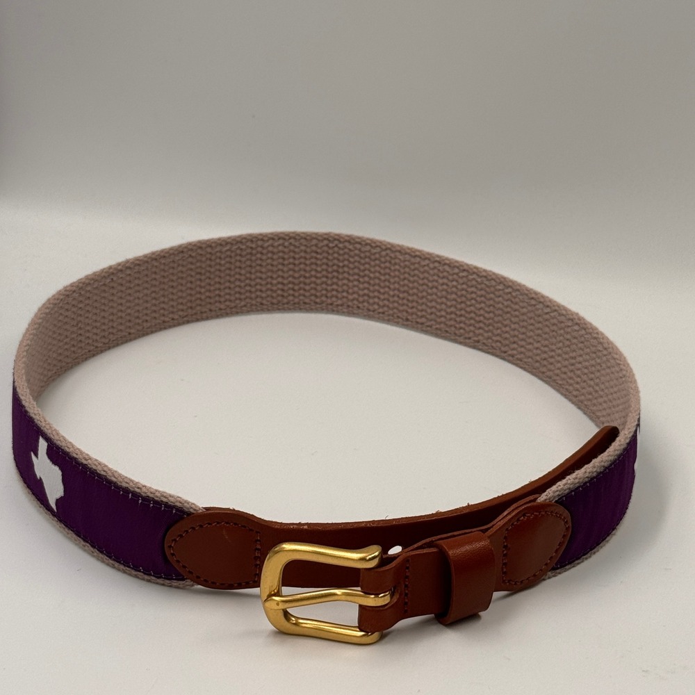 Leather Man Ltd Texas State Ribbon Belt Purple Tan Leather Brass Size 26